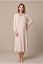 Women's Beige Lace Long Sleeve Maternity Nightgown Set with Easy Breastfeeding Dressing Gown - 4