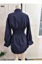 Women's Long Sleeve Collared Tricot Blouse with Elastic Waist - 5
