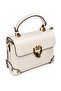 Cream Monogram Printed Stylish Design Women's Hand and Shoulder Bag with Lock and Logo Detail - 4