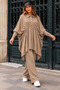 Women's Polo Collar Buttoned Oversize Knitwear Set with Drawstring Detail