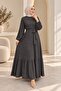 Women's Textured Belted Pleated Hijab Dress – Long Sleeve Dress - 3