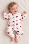 Baby Colorful Heart Patterned Ribbed Long Sleeve Snap Romper - 2
