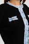 Women's Brown Denim Detailed Knitwear Double Set - Buttoned Cardigan and Wide-Legged Trousers - 3