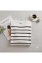 Women's White Black Striped Round Neck Knitwear Sweater - 5