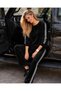 The Softness of Velvet, Sporty Elegance |   Women's White Striped Crew Neck Wide Leg Velvet Tracksuit Set - 3
