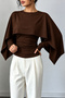 Poncho Cape Detailed Long Sleeve Viscose Blouse - 6