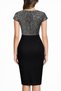 Women's Gray Double-Breasted Collared Short-Sleeved Midi Imported Crepe Dress with Sparkle Detail - 3