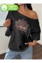 Women's Lotus Mandala Printed Boat Neck Off Shoulder 100% Cotton T-Shirt