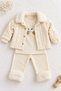 Baby Boy 3 Piece Set Plush Collared Jacket Car Patterned 3 Piece Set - 4