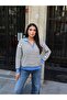 Striped Women's Sweater with Collar Zipper - 5