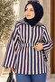 Women's Striped Belted Zippered Hijab Tunic Jacket Sb0067 - 2