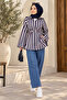 Women's Striped Belted Zippered Hijab Tunic Jacket Sb0067