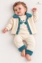 Baby Boy 3 Piece Set Plush Collared Jacket Car Patterned 3 Piece Set - 2