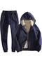 Unisex Hooded Zip-Up Tracksuit Set – Fleece-Lined Top, Relaxed Fit