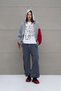Gray Melange Red Hooded Zippered Oversize Sweater 18070