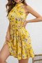 Women's Off the Shoulders High Neck Belted Patterned Short Single Jersey Dress - 2