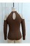 Women's off-the-shoulder mock neck long sleeve v-neck pleated viscose blouse - 6