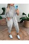 Women's Gray Long Sleeve Turtleneck Front Buttoned Blouse and Pants Soft Two-Piece Set