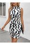 Women's Sleeveless Turtleneck Patterned Short Model Dress