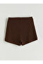 Two Mt Shop Quality Lcw Vision Brown Textured Women's Shorts with Elastic Waist - 6