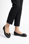 Tumes Women's Flat Shoes with Front Bow Buckle, Black Croka