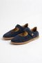 Orpelas Velcro Stitched Genuine Leather Women's Sports Ballerinas Navy Blue Suede - 4