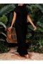 Women's Black Crew Neck Short Sleeve Asymmetrical Tunic and Wide Leg Pants Two-Piece Set - 5