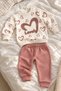 Baby Girl 2-Piece Set with Heart Pattern and Lovely Writing on Top and Bottom, Seasonal Set