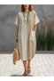 Women's Short Sleeve Crew Neck Double Color Pocket Midi Pera Dress - 2