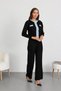 Women's Brown Denim Detailed Knitwear Double Set - Buttoned Cardigan and Wide-Legged Trousers - 2