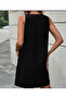 Women's Sleeveless Thick Strap Button Detail Pocketed Linen Dress - 2