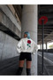 Oversize three thread bicycle collar printed sweatshirt - white - 3
