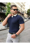 Men's Collar Detailed Patterned Textured Knitwear T-Shirt - 3