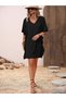 Women's Short Sleeve V-Neck Short Imported Crepe Dress with Flounces on the Sides - 6