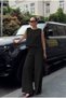 Women's Black Sleeveless Crew Neck Crop Blouse with Wide Leg Pants Linen Textured Two-Piece Set - 5