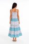 Women's Turquoise Strappy Floral Patterned Linen Fabric Layered Loose Maxi Dress - 3