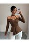 Women's off-the-shoulder mock neck long sleeve v-neck pleated viscose blouse