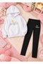 Hooded Sweatshirt Tight Leggings Set Girls' 2-Piece Printed Top and Bottom Set