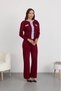 Women's Brown Denim Detailed Knitwear Double Set - Buttoned Cardigan and Wide-Legged Trousers