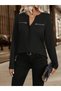 Women's Black Long Sleeve V-Neck Double Zipper Detailed Flowy Casual Combed Cotton Blouse - 2