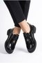 Komes Front Buckle Detailed Rubber Sole Women's Genuine Leather Shoes Black Patent Leather - 6