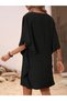 Women's Short Sleeve V-Neck Short Imported Crepe Dress with Flounces on the Sides - 4