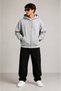Men's 3 Thread Yarn Hooded Sweatshirt with Full Zipper and Back Pocket Detail - Gray - 3
