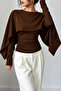 Poncho Cape Detailed Long Sleeve Viscose Blouse - 4