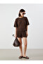 Two Mt Shop Quality Lcw Vision Brown Textured Women's Shorts with Elastic Waist