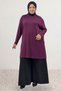68104 Large Size Side Slits Beyoğlu Stoned Modal Tunic - Plum