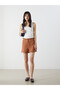 Two Mt Shop Quality Xside Beige Elastic Waist Linen Look Women's Shorts
