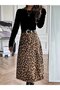 Women's Long Sleeve Crew Neck Imported Crepe Blouse Bottom Patterned Modal Midi Dress - 3