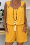 Women's Yellow V-Neck Sleeveless Strap Top with Ring Detail, Elastic Waist, and Pocketed Shorts Set - 3