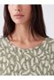 Vizyon New Season Beige Crew Neck Patterned Women's T-Shirt - 3